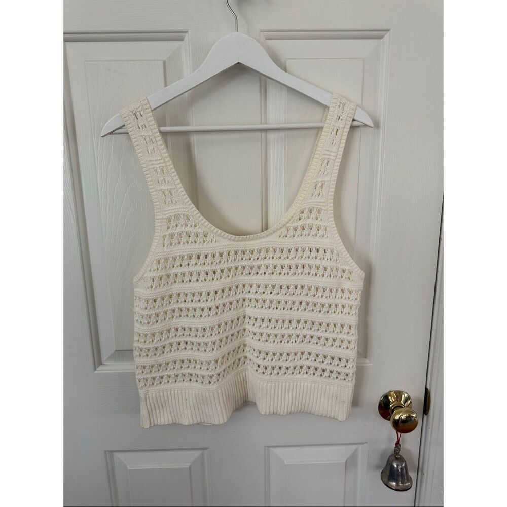 Lucky Brand Cream Crochet Pullover Sweater Vest sz L NWOT